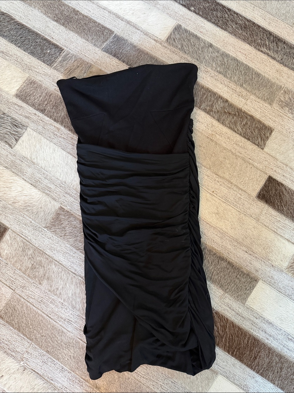 Theory Black Strapless Ruched Midi Dress